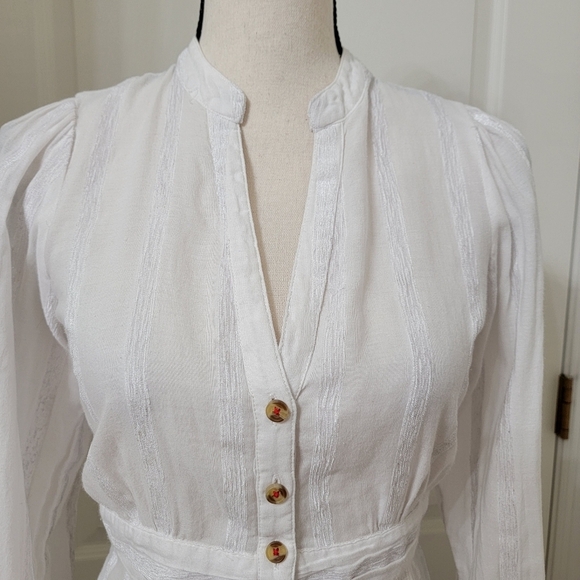 Anthropologie Size 4 White Tie Waist, Button Front Blouse - Picture 2 of 15